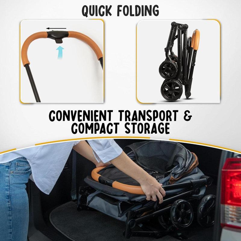 Wayfair Double Pet Stroller With Detachable Carriers - Ideal For 2 Dogs Or Cats - Compact & Convenient Design - Easy Assembly Double Dog Stroller - Graphite