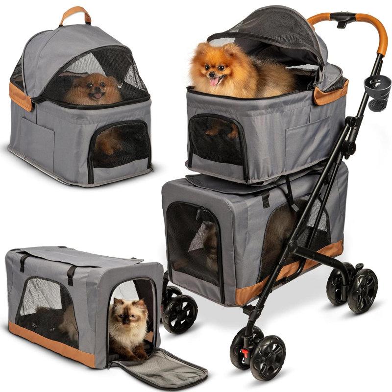 Wayfair Double Pet Stroller With Detachable Carriers - Ideal For 2 Dogs Or Cats - Compact & Convenient Design - Easy Assembly Double Dog Stroller - Graphite