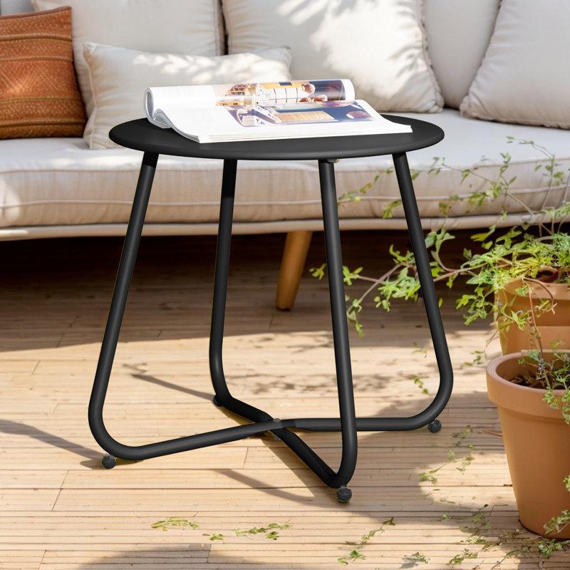 Wayfair Ebern Designs Steel Patio Side Table Weather Resistant Outdoor Round End Table