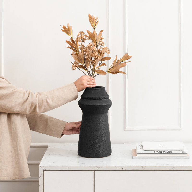 Wayfair Eco-Friendly Terracotta Black Vase - Contemporary Design With Tiered Neck Detail