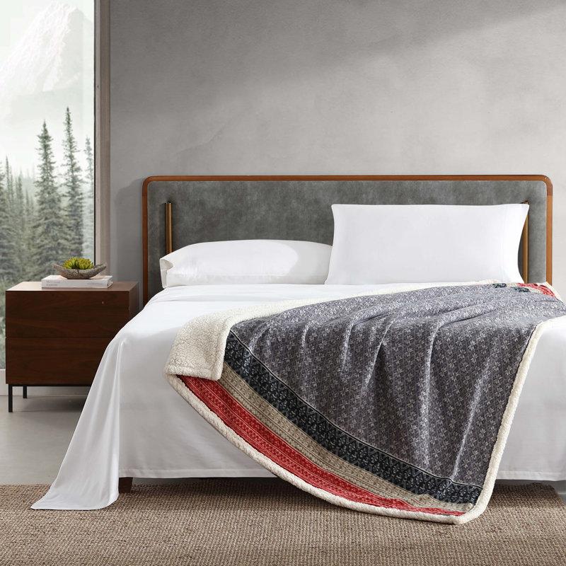 Wayfair Eddie Bauer Printed Plush Fleece/Sherpa Oversized Throw Blanket
