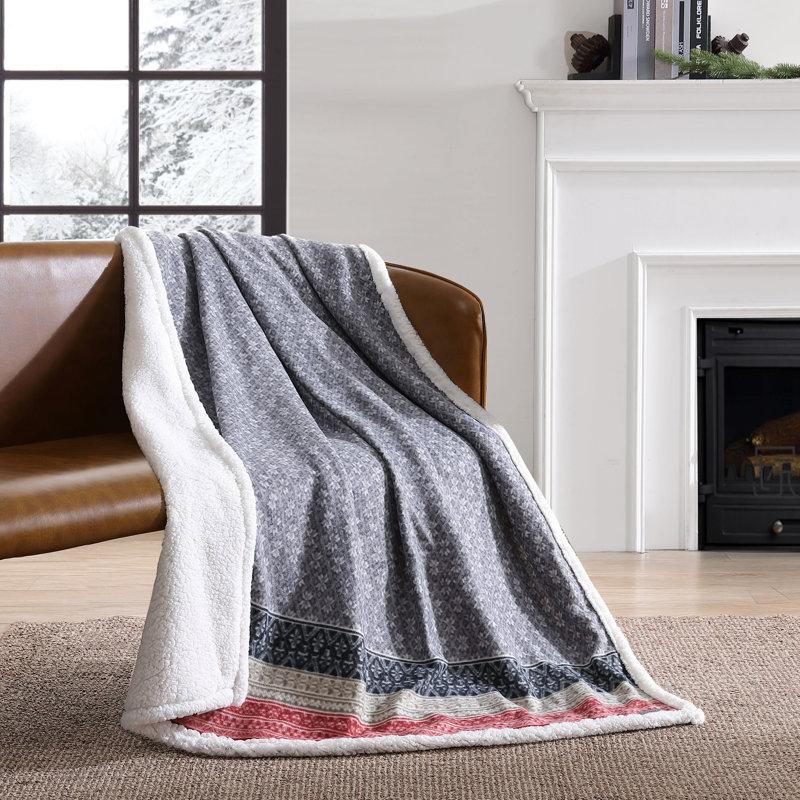 Wayfair Eddie Bauer Printed Plush Fleece/Sherpa Oversized Throw Blanket