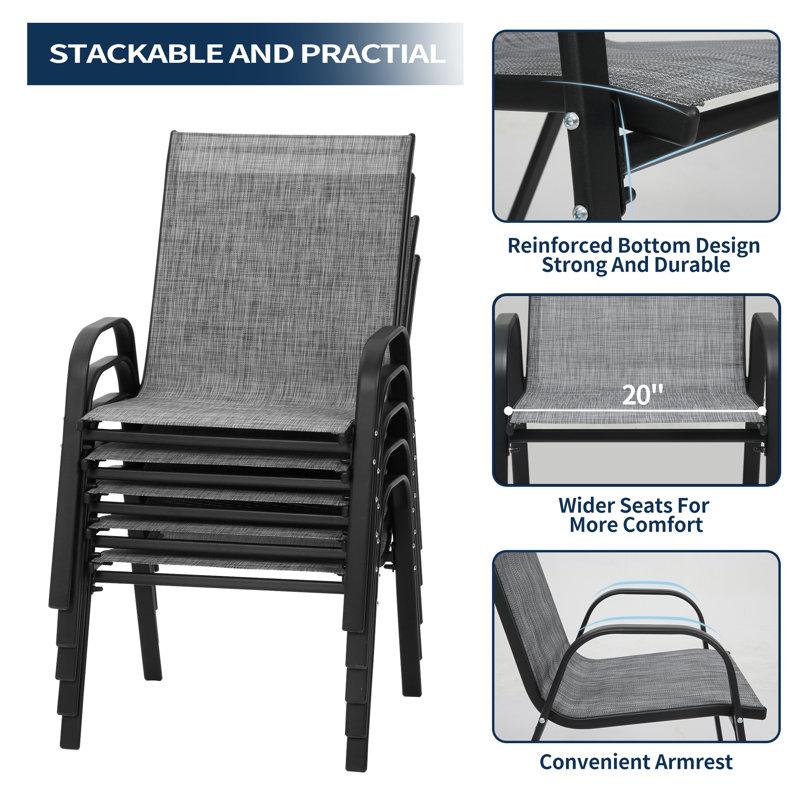 Wayfair Efthemia Stacking Patio Dining Armchair (Set Of 6)