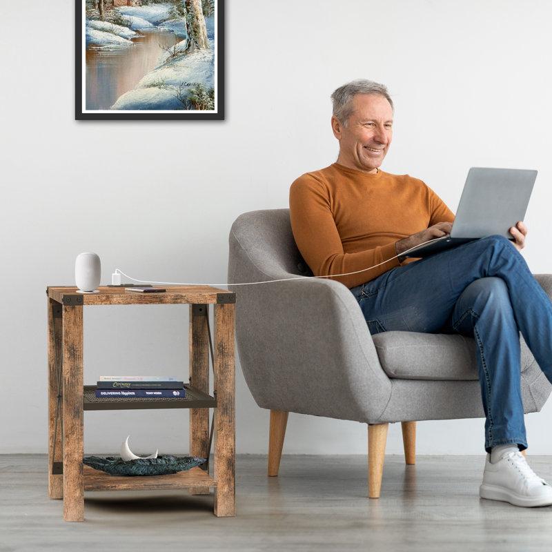 Wayfair Eidelweiss Tall End Table Nightstand With 2 USB Ports 2 Power Outlets And 2 Storage Shelves