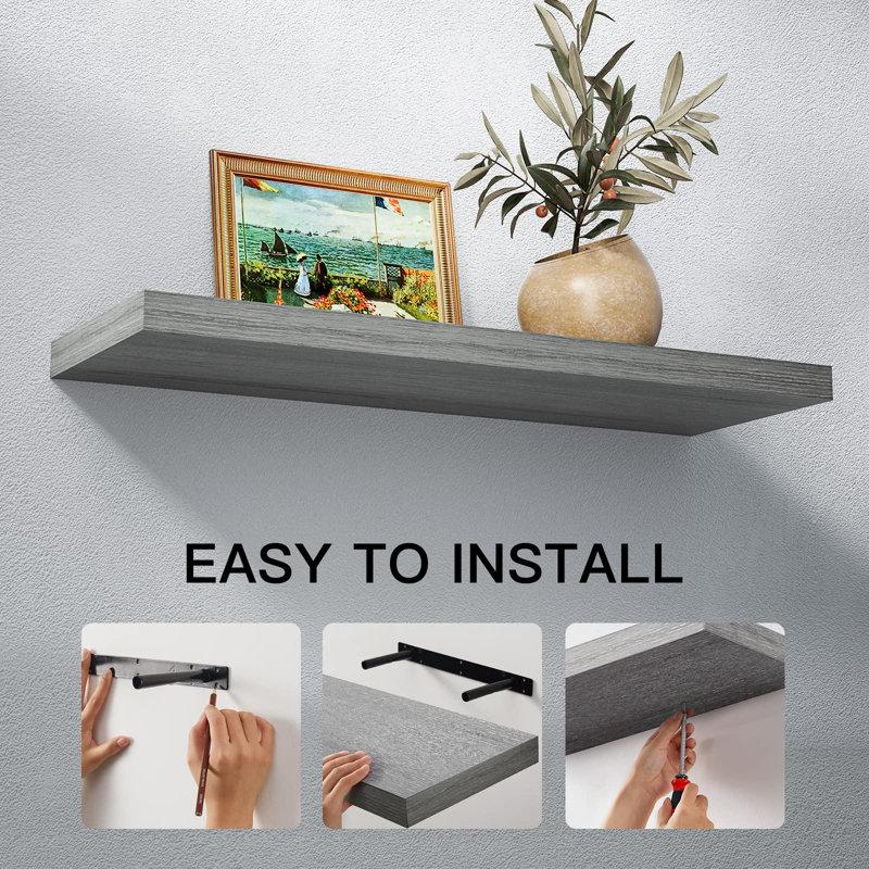 Wayfair Elbur Wide Wood Floating Shelves Wall Shelf Display Shelves For Bathroom/Kitchen/Bedroom/Living Room (Set Of 2)