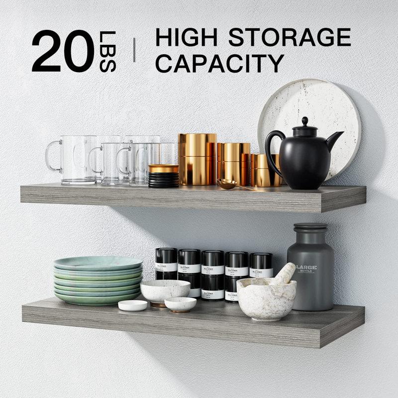 Wayfair Elbur Wide Wood Floating Shelves Wall Shelf Display Shelves For Bathroom/Kitchen/Bedroom/Living Room (Set Of 2)