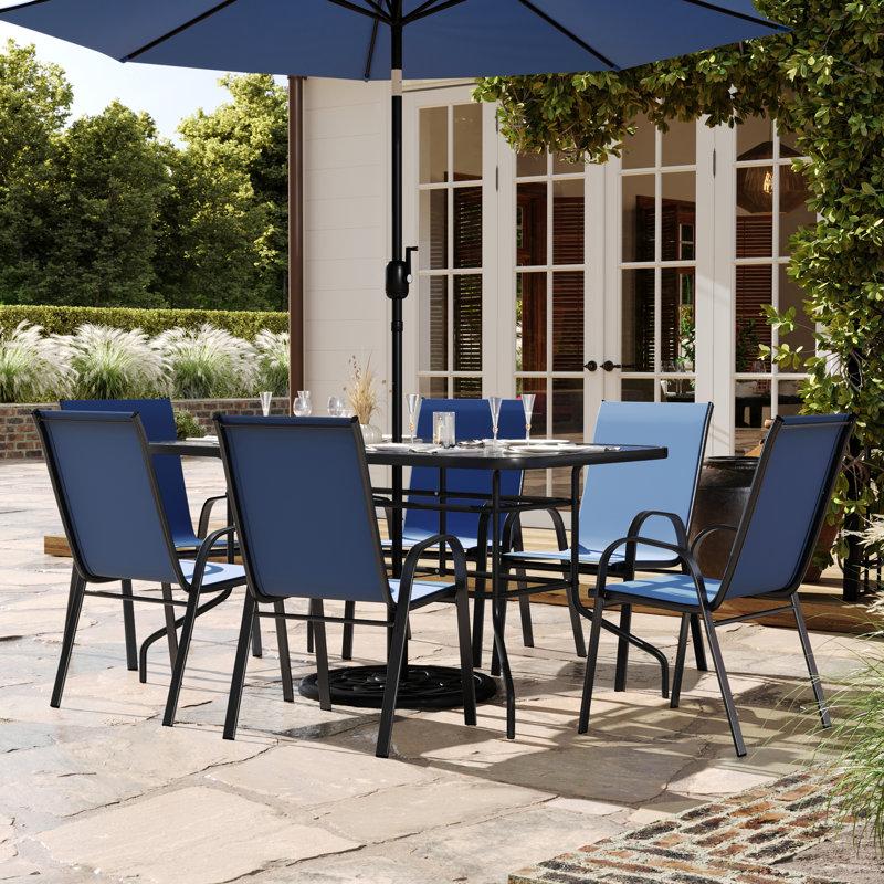 Wayfair Elgin Patio Dining Set With Glass Table And Flex Stack Chairs