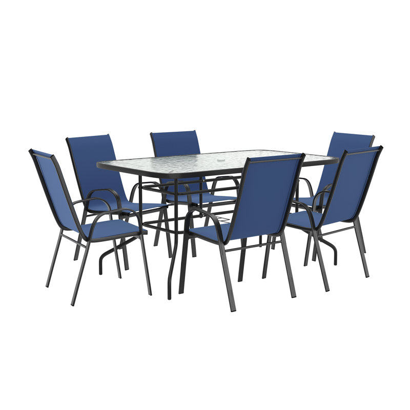 Wayfair Elgin Patio Dining Set With Glass Table And Flex Stack Chairs