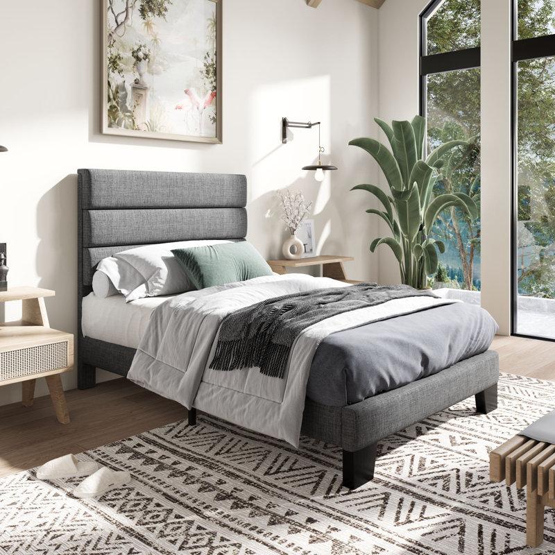 Wayfair Elison Platform Bed With Fabric Upholstered Headboard And Wooden Slats