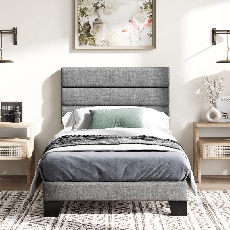 Wayfair Elison Platform Bed With Fabric Upholstered Headboard And Wooden Slats