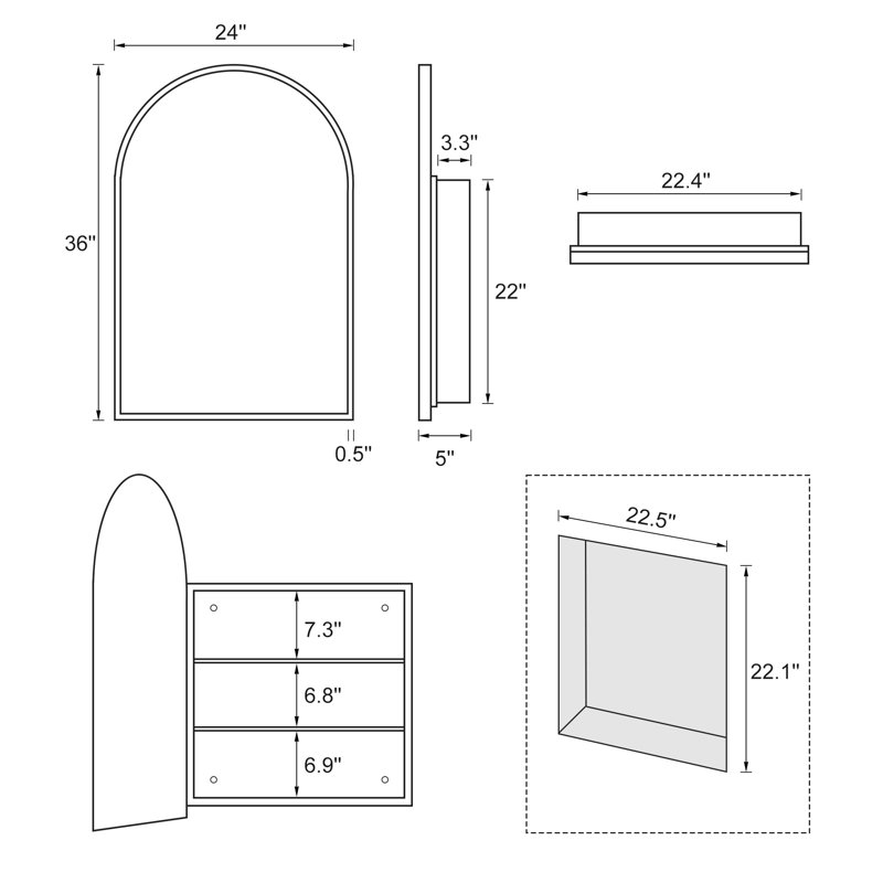 Wayfair Elmira 24''W 36'' H Recessed & Surface Medicine Cabinet Mirror