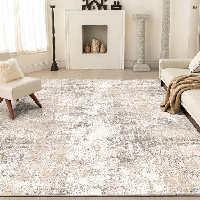 Wayfair Elroy Modern Abstract Machine Washable Area Rug with Non-Slip Rubber Backing