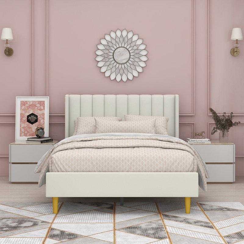 Wayfair Eriksay Low Profile Upholstered Platform Bed with Wingback Headboard