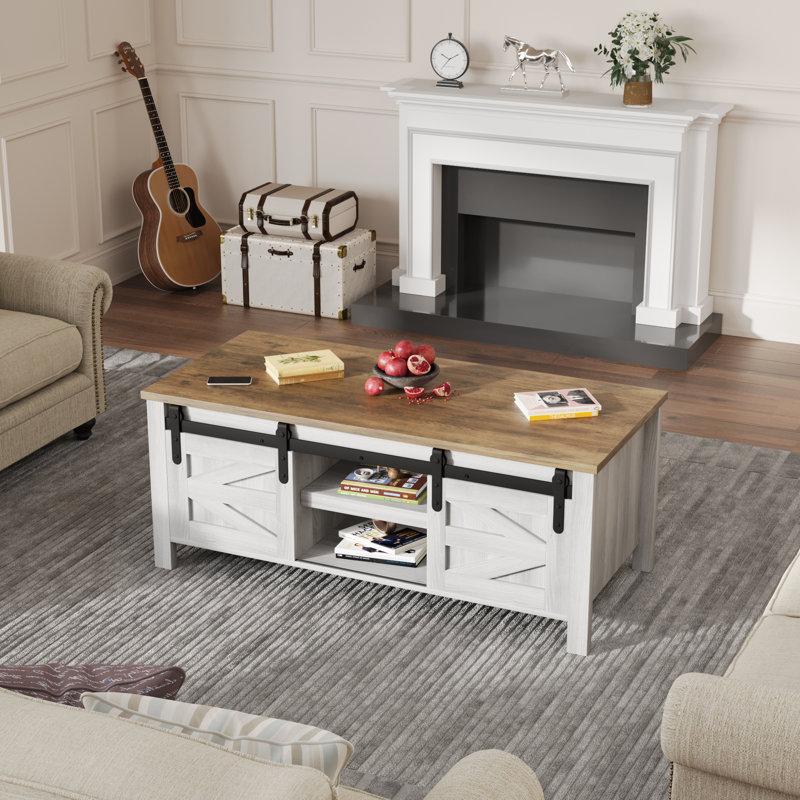 Wayfair Esben 47.2'' Long Coffee Table With 2 Sliding Doors And 3 Hidden Storage Compartments
