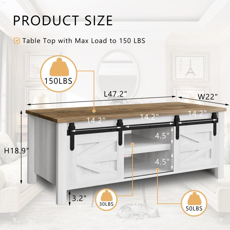 Wayfair Esben 47.2'' Long Coffee Table With 2 Sliding Doors And 3 Hidden Storage Compartments