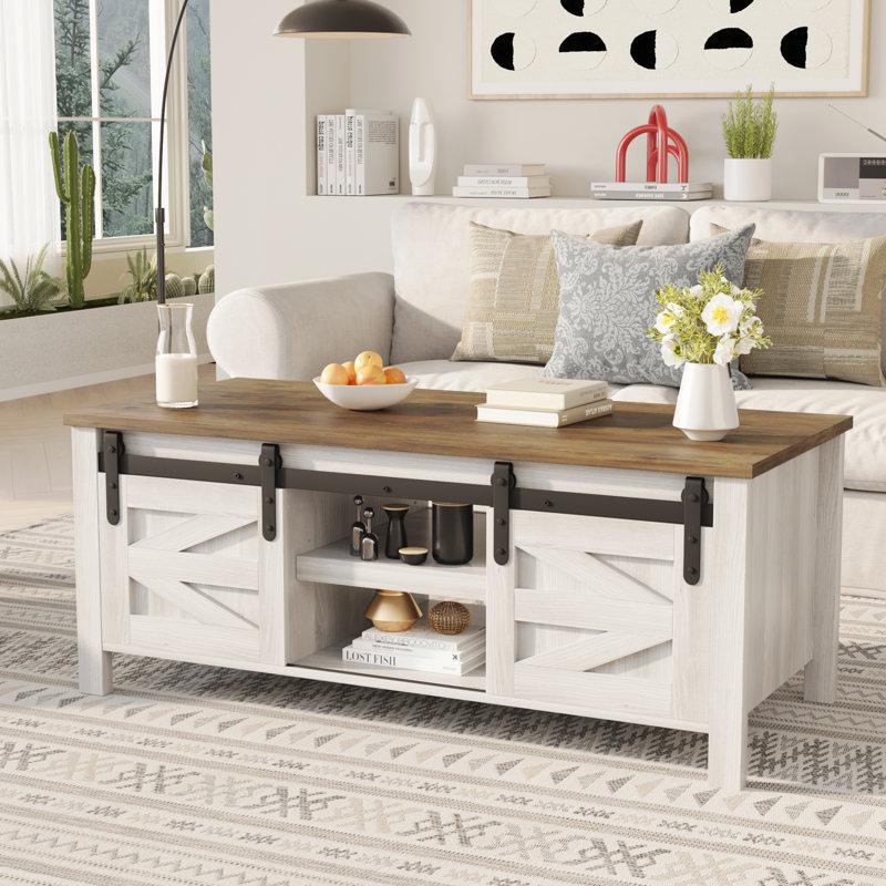 Wayfair Esben 47.2'' Long Coffee Table with 2 Sliding Doors and 3 Hidden Storage Compartments