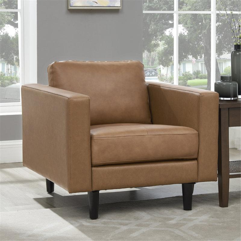 Wayfair Esin Genuine Leather Upholstered Single Sofa Chair For Living Room Mid Century Chair