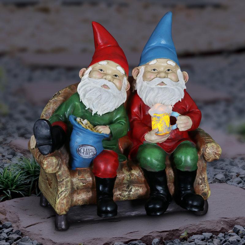 Wayfair Exhart Solar Good Time Lazy Couch Potato Gnomes Eating Chips And Drinking Beer Garden Statue 10 Inch