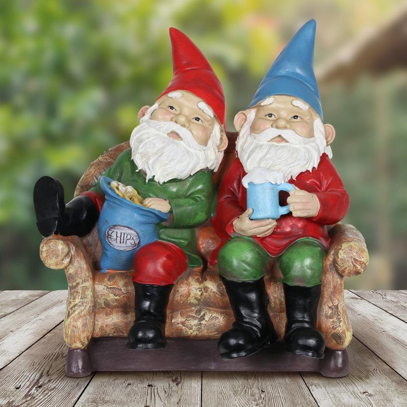 Wayfair Exhart Solar Good Time Lazy Couch Potato Gnomes Eating Chips And Drinking Beer Garden Statue 10 Inch