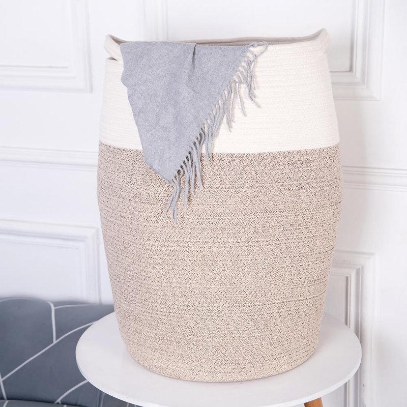 Wayfair Extra Large White And Beige Woven Eco Friendly Cotton Rope 26" X 19" Hamper