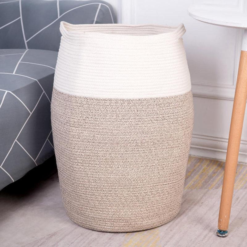 Wayfair Extra Large White And Beige Woven Eco Friendly Cotton Rope 26" X 19" Hamper