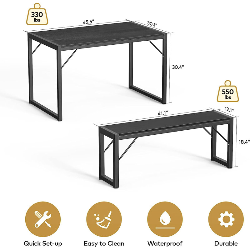 Wayfair Ezzah 3-Piece Dining Set Dining Table With 2 Benches For 4