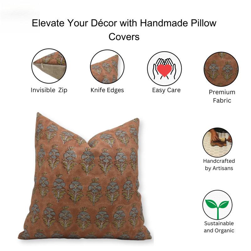 Wayfair Fabdivine Handcrafted Block Print Linen Pillow Covers For Living Room & Bedroom - Mor Mukut