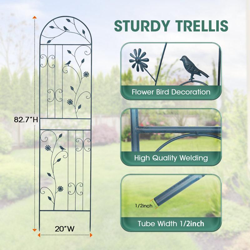 Wayfair Fabozzi 82.7" H X 20" W Metal Garden Trellis Vintage Arched Panels For Climbing Vines Vintage Blue (Set Of 2)