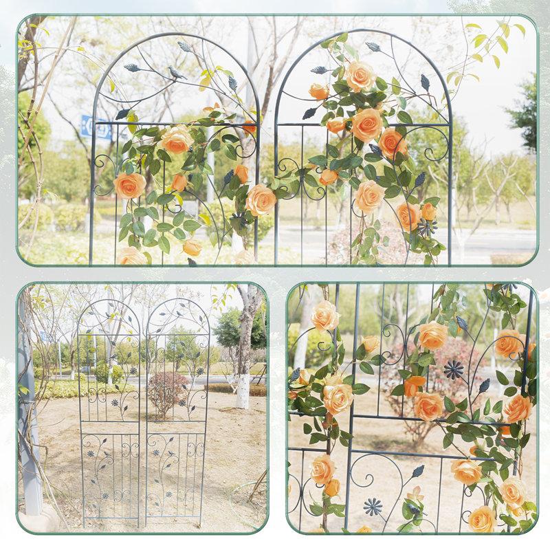 Wayfair Fabozzi 82.7" H X 20" W Metal Garden Trellis Vintage Arched Panels For Climbing Vines Vintage Blue (Set Of 2)