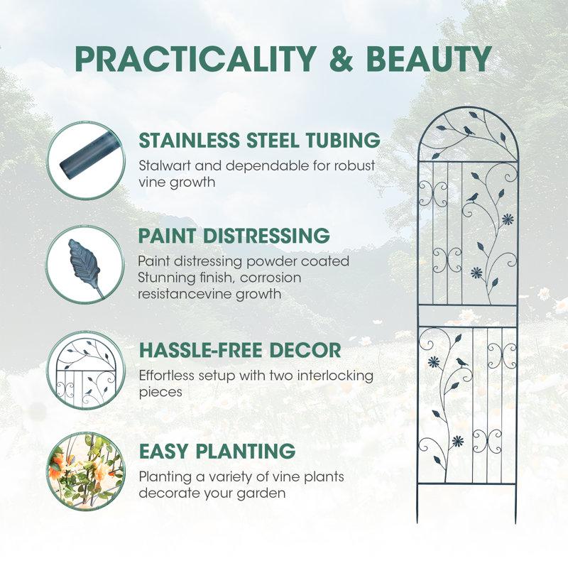 Wayfair Fabozzi 82.7" H X 20" W Metal Garden Trellis Vintage Arched Panels For Climbing Vines Vintage Blue (Set Of 2)