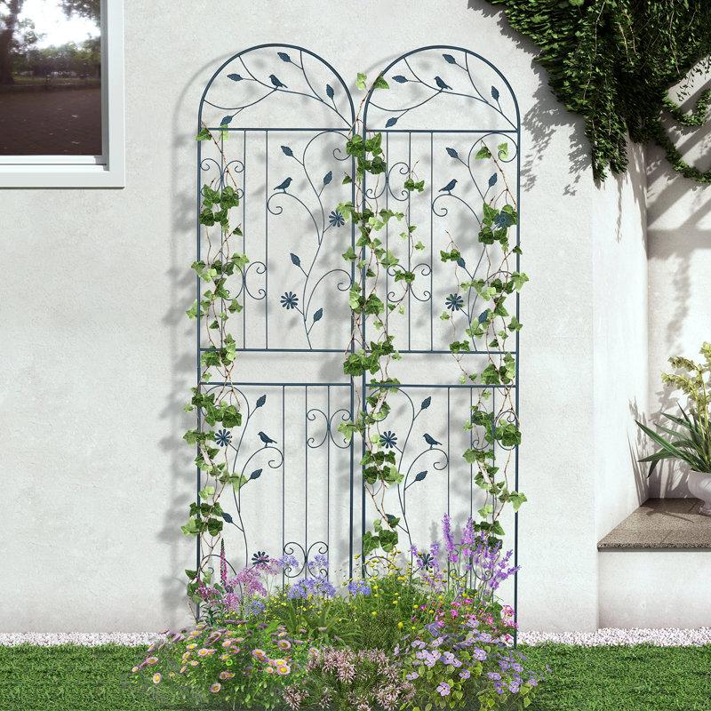 Wayfair Fabozzi 82.7" H X 20" W Metal Garden Trellis Vintage Arched Panels for Climbing Vines Vintage Blue (Set of 2)