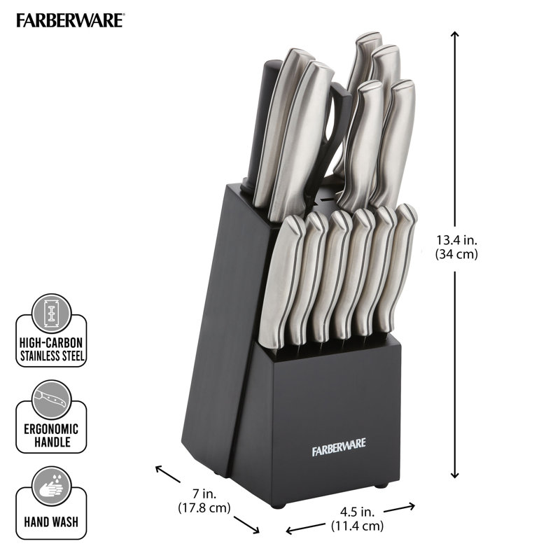 Wayfair Farberware 15-Piece High Carbon Stainless Steel Knife Block Set