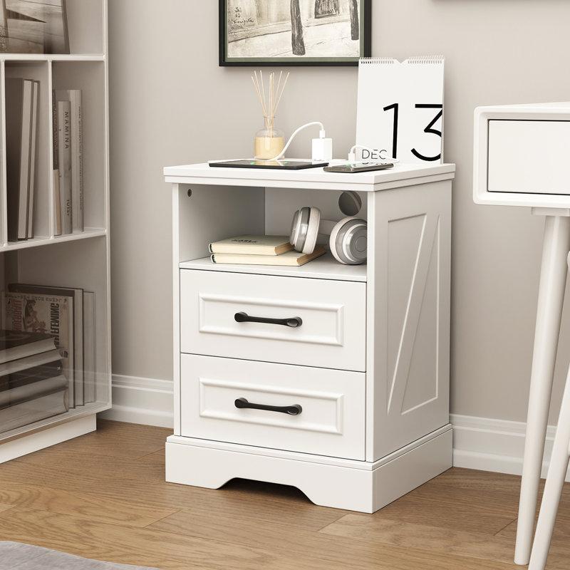 Wayfair Farmhouse Nightstand With Charging Station 2 Large Drawers & 2 USB Ports With Open Storage