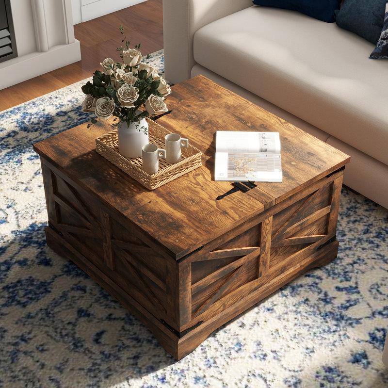 Wayfair Farmhouse Square Storage Coffee Table with Hinged Lift Top for Living Room