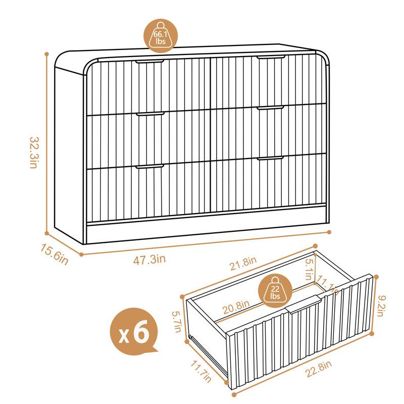 Wayfair Fluted Rounded Corner 6-drawer Dresser Organizer