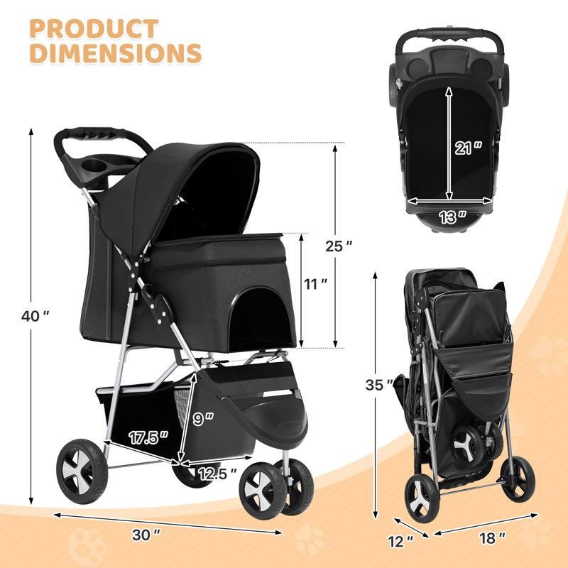 Wayfair Foldable Pet Dog And Cat Stroller With Adjustable Canopy Storage Basket And Cup Holder For Small And Medium Pets