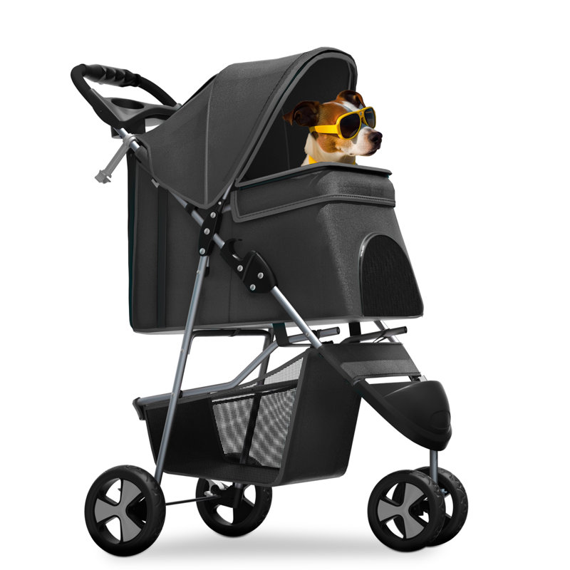 Wayfair Foldable Pet Dog and Cat Stroller with Adjustable Canopy Storage Basket and Cup Holder for Small and Medium Pets