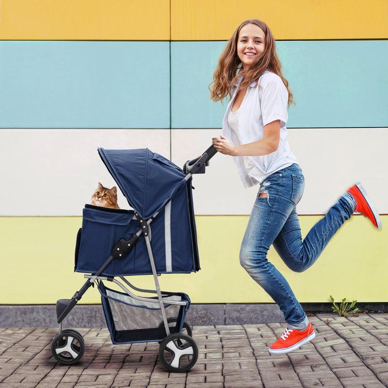 Wayfair Foldable Pet Stroller 3 Wheels Folding Carrier Jogger Stroller For Dogs Cats With Canopy And Basket