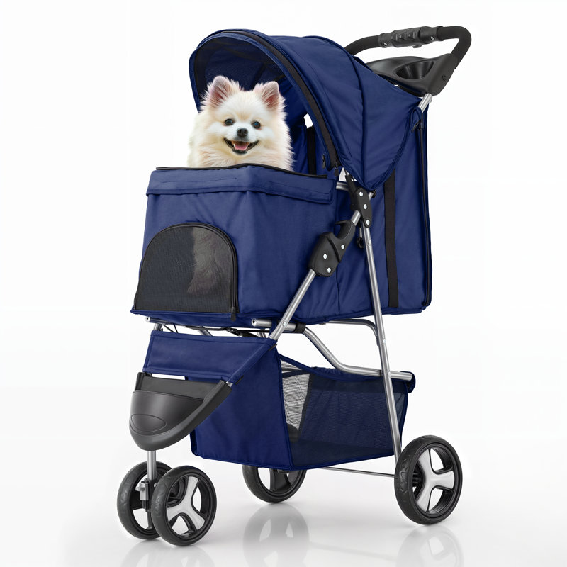 Wayfair Foldable Pet Stroller 3 Wheels Folding Carrier Jogger Stroller For Dogs Cats With Canopy And Basket