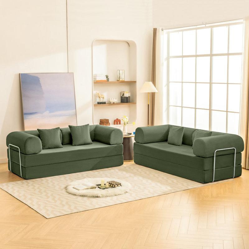 Wayfair Foldable Three Person Fabric Sofa Bed High Rebound Density Sponge Sofa