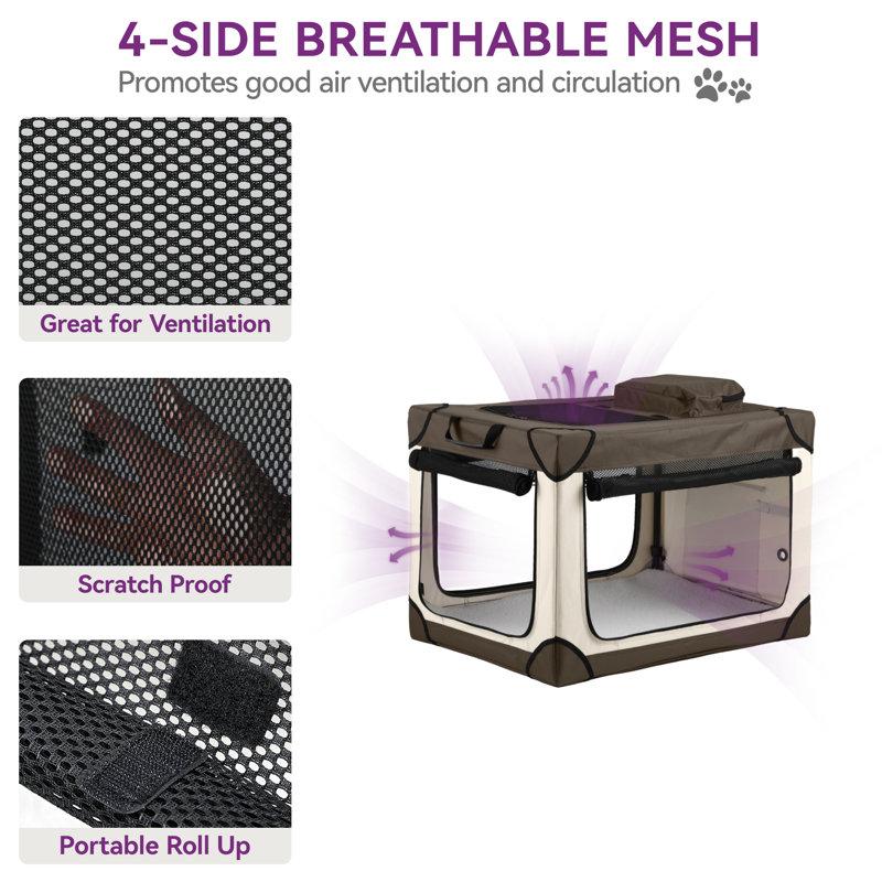 Wayfair Folding Soft Dog Crate 4-Door Portable Travel Dog Crate With Scratch-Resistant Mesh Windows For Indoor And Outdoor Use