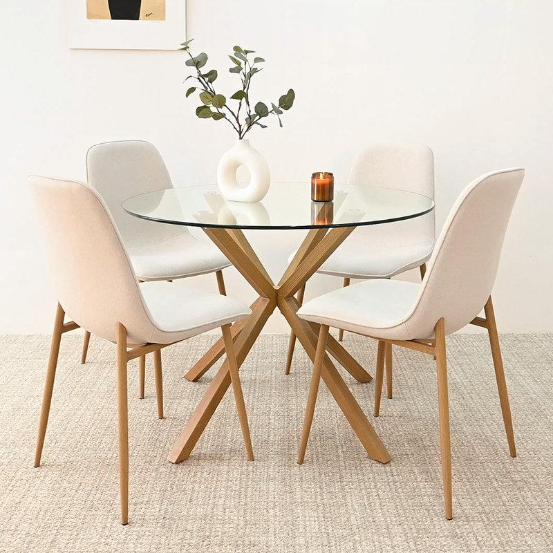 Wayfair Folmar 4 - Person Dining Table Sets With 39'' Round Table & 4 Upholstered Fabric Chairs