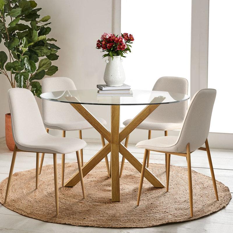Wayfair Folmar 4 - Person Dining Table Sets With 39'' Round Table & 4 Upholstered Fabric Chairs