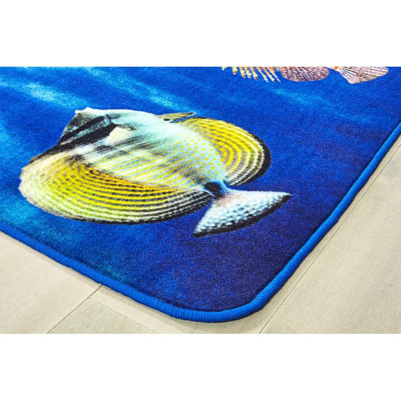 Wayfair Friendly Fish Photo Printed Seating Tufted Blue/Green Area Rug