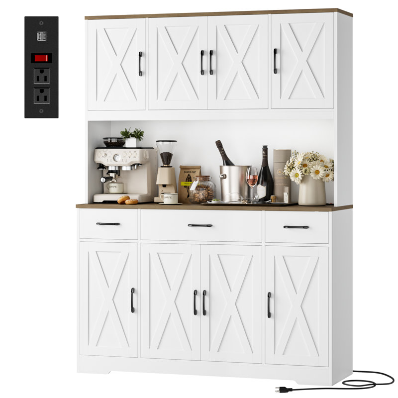 Wayfair Frostia 70.9"H Kitchen Pantry With Charge Station 55.1"W Farmhouse Style Pantry Cabinet With Microwave Shelf & Adjustable Shelves