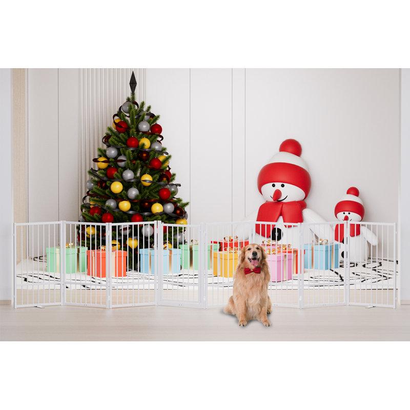 Wayfair Full Matel Freestanding Dog Gate With Door 32 Inch Height Foldable Pet Dog Fence Extra Wide Free Standing Small Dog Gates For Doorways House Stairs Porch Deck Yard