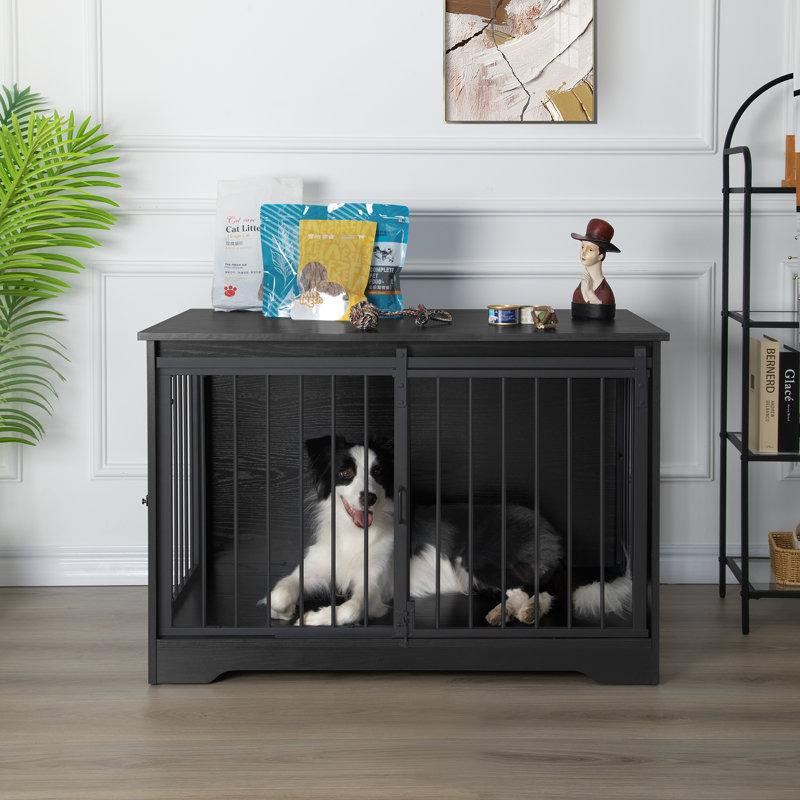 Wayfair Furniture Style Dog Crate Heavy-Duty Dog Kennels With Sliding Barn Door Wooden Dog House For Small/Medium/Large Dogs End Side Table TV Stand