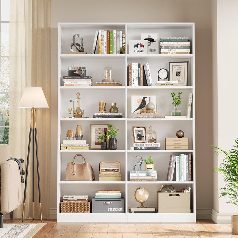 Wayfair Geng 74.3"H X 47.2"W Wood Double 6-Tier Standard Bookcase