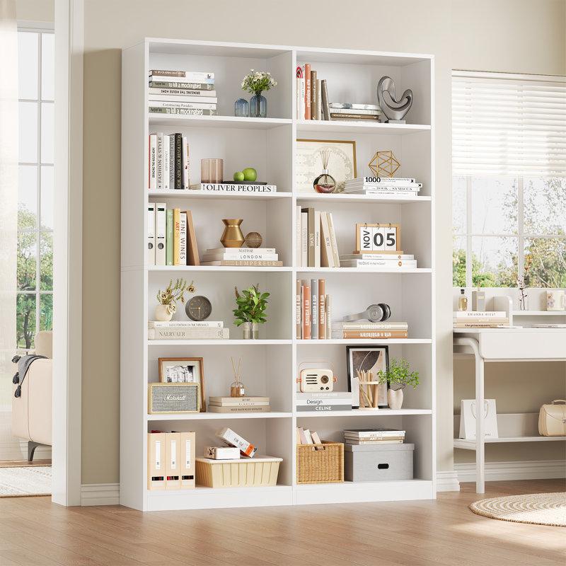 Wayfair Geng 74.3"H X 47.2"W Wood Double 6-Tier Standard Bookcase