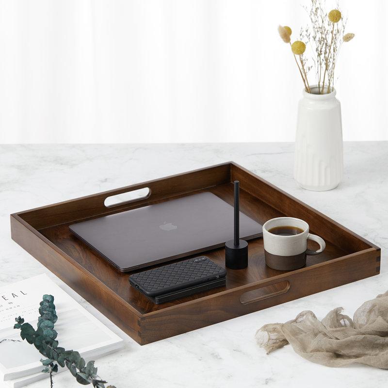 Wayfair Glantz Square Black Walnut Solid Wood Serving Tray Ottoman Tray